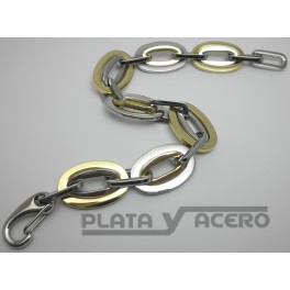 Pulsera Acero Malla Ovalada con Dorado