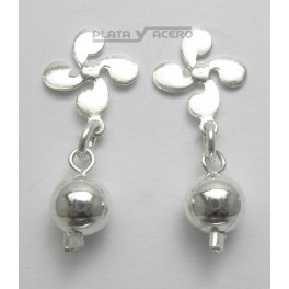 Post Silver Lauburu Earrings with hanging silver ball