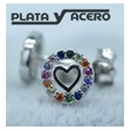 Pendiente Plata Corazón Circonitas Colores