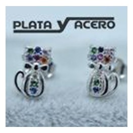 Pendiente plata Gato Colores